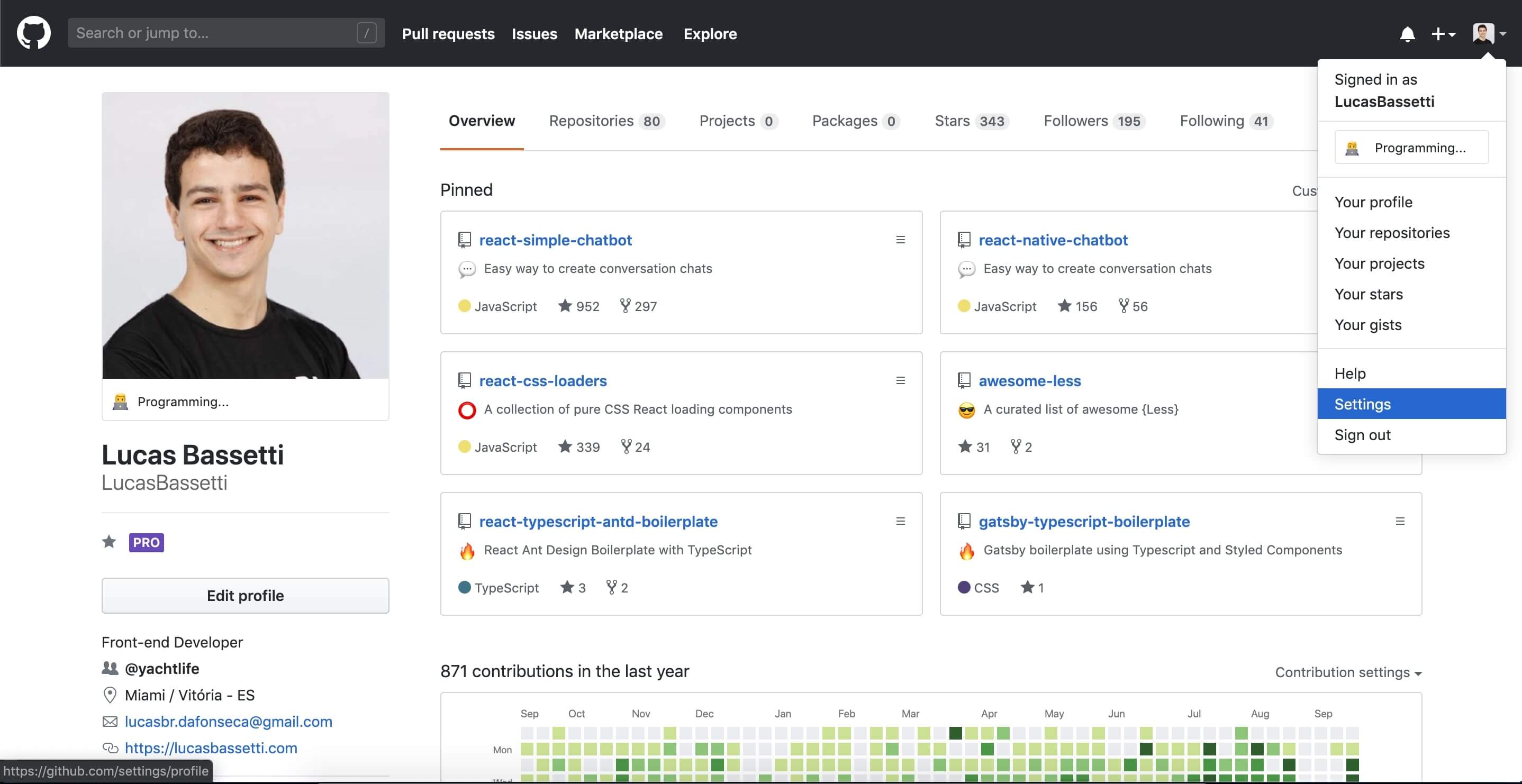 Github profile settings Github profile settings