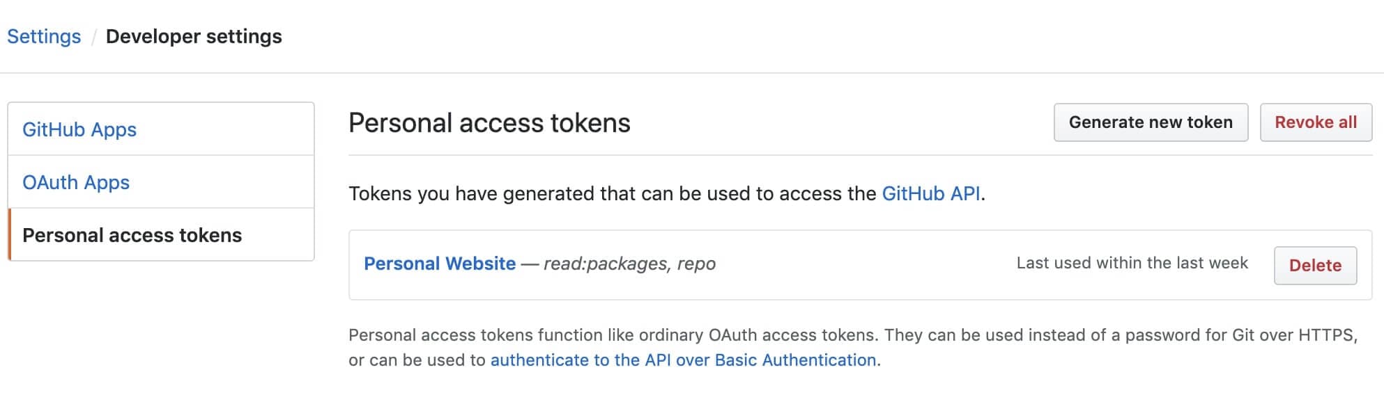 Github developer settings Github developer settings