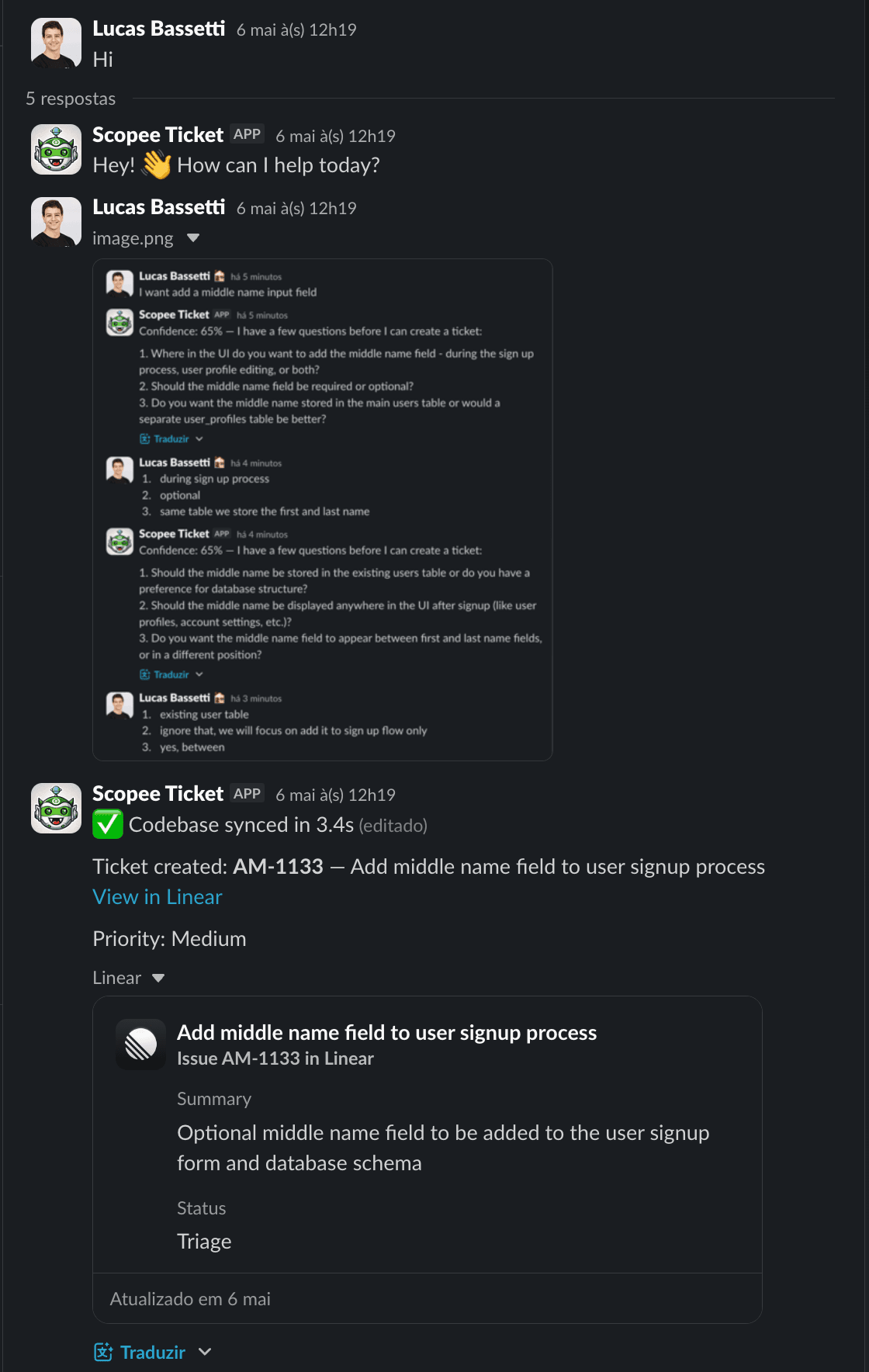 Example of ticket creation using an uploaded image