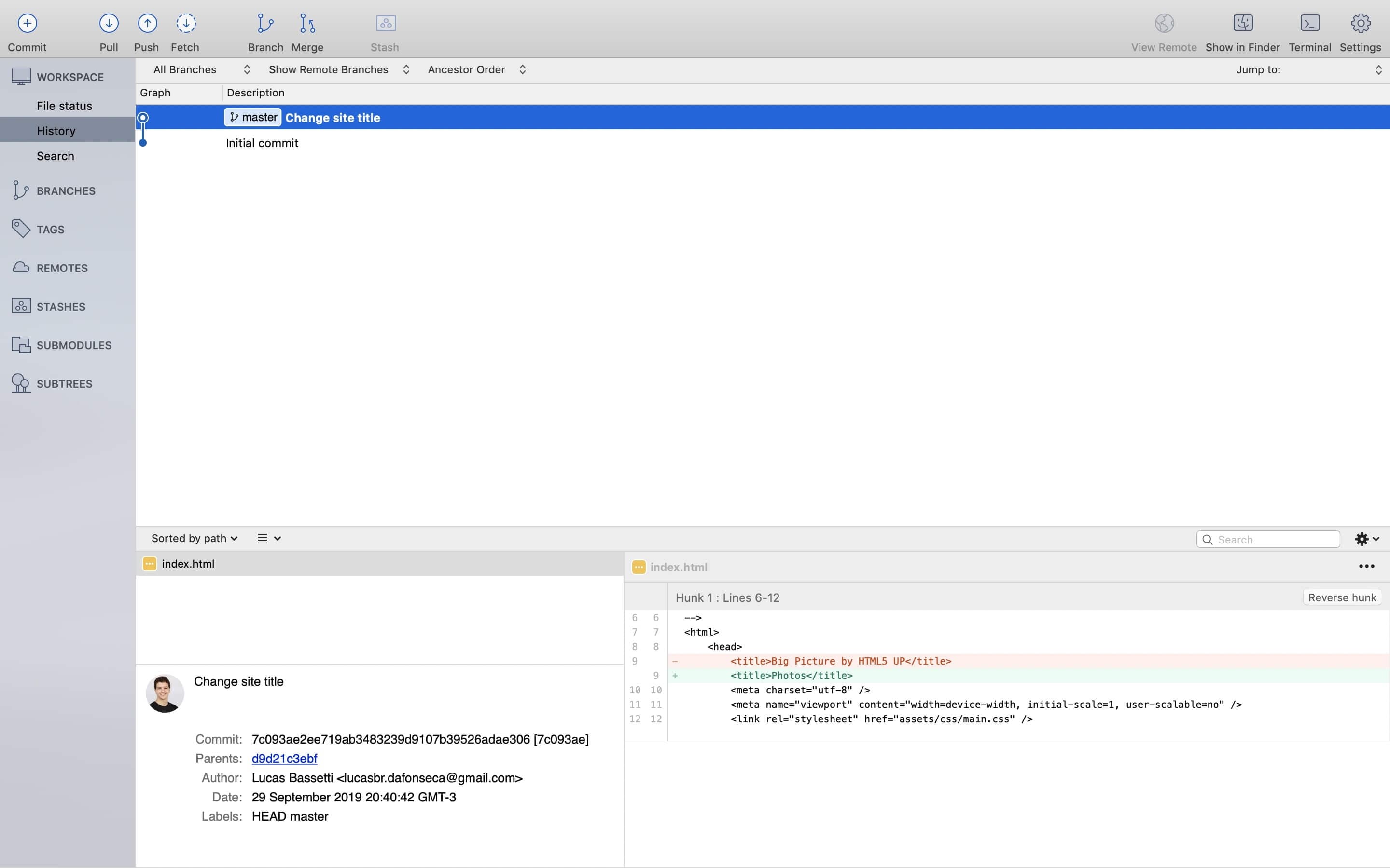 Sourcetree history Sourcetree history