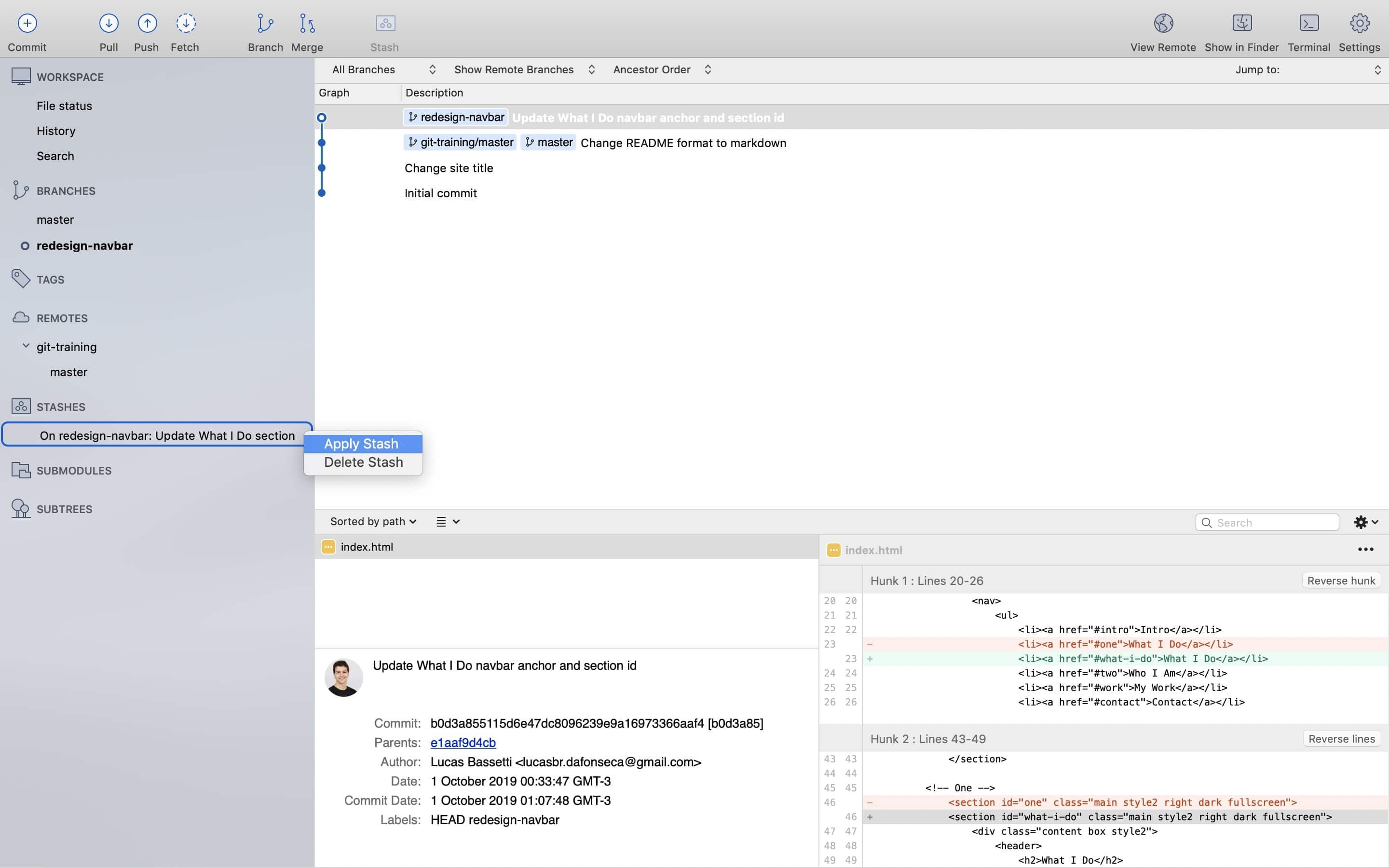 Sourcetree stash apply/delete Sourcetree stash apply/delete